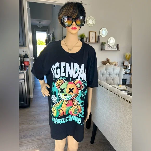 chinese dress ladies Rock Band Studded T-Shirt Dress – Maison-B-More Global Store